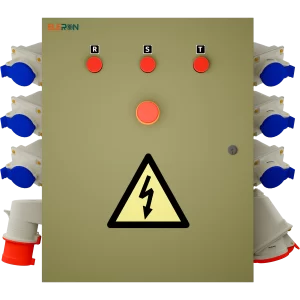 TABLERO FAENA EVENTOS 32A PROTECCIONES CHINT GENEAL DE 4X32A CON 6 SALIDAS DE 2X16A Y 1 SALIDA DE 4X32A, CON PARADA DE EMERGENCIA, ENCHUFES SCAME